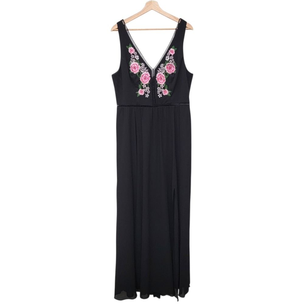 Boho Whimsigoth Maxi Dress Romantic Black Floral Embroidered Sleeveless Resort - Picture 2 of 10